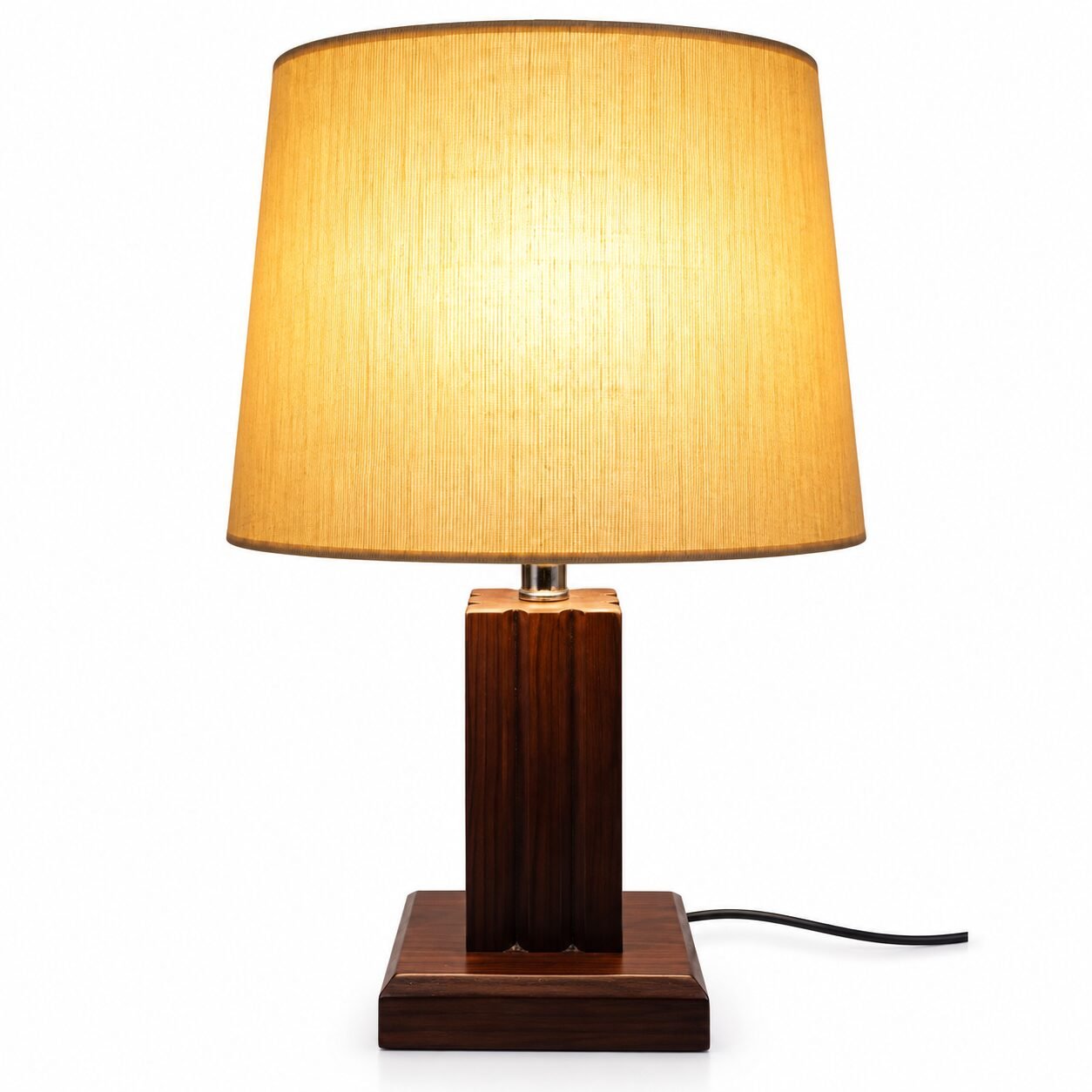 Wooden Block Table Lamp with Fabric Shade