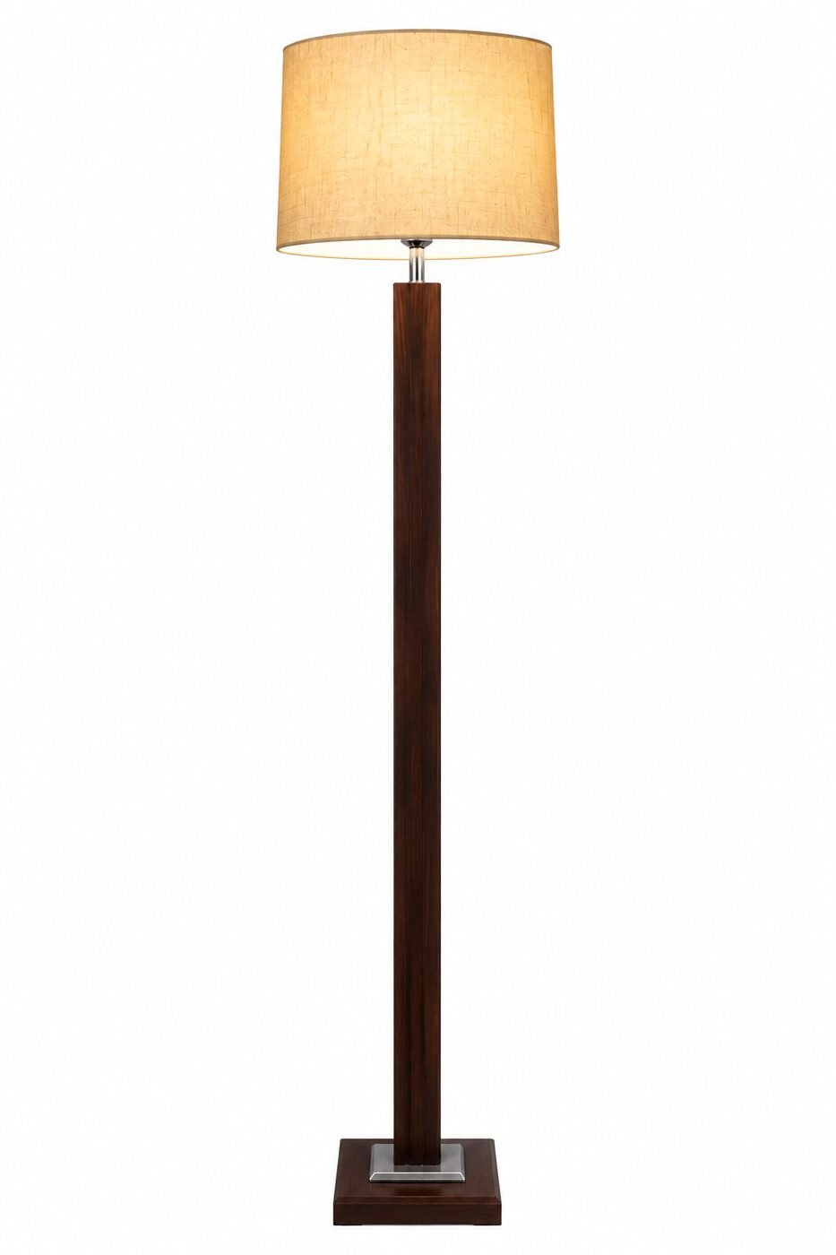 Walnut Wood Floor Lamp with Fabric Shade