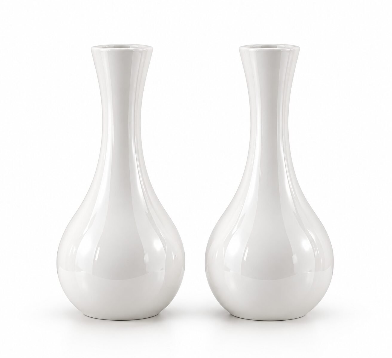 Glossy White Ceramic Vase Set of 2