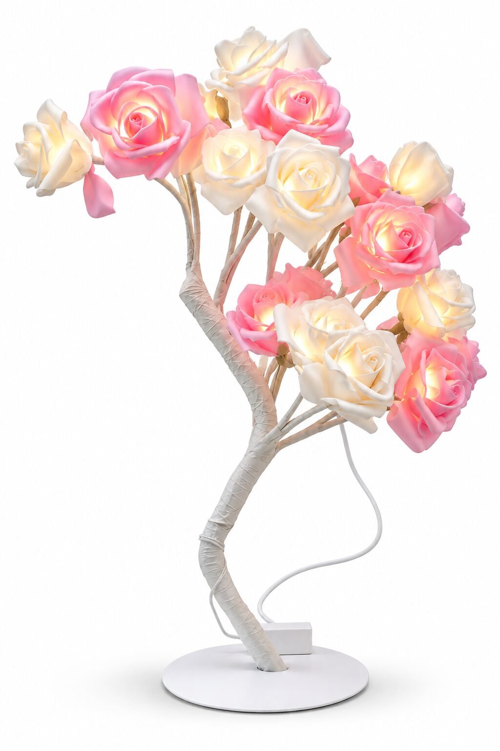 Pink & White Rose Tree LED Lamp