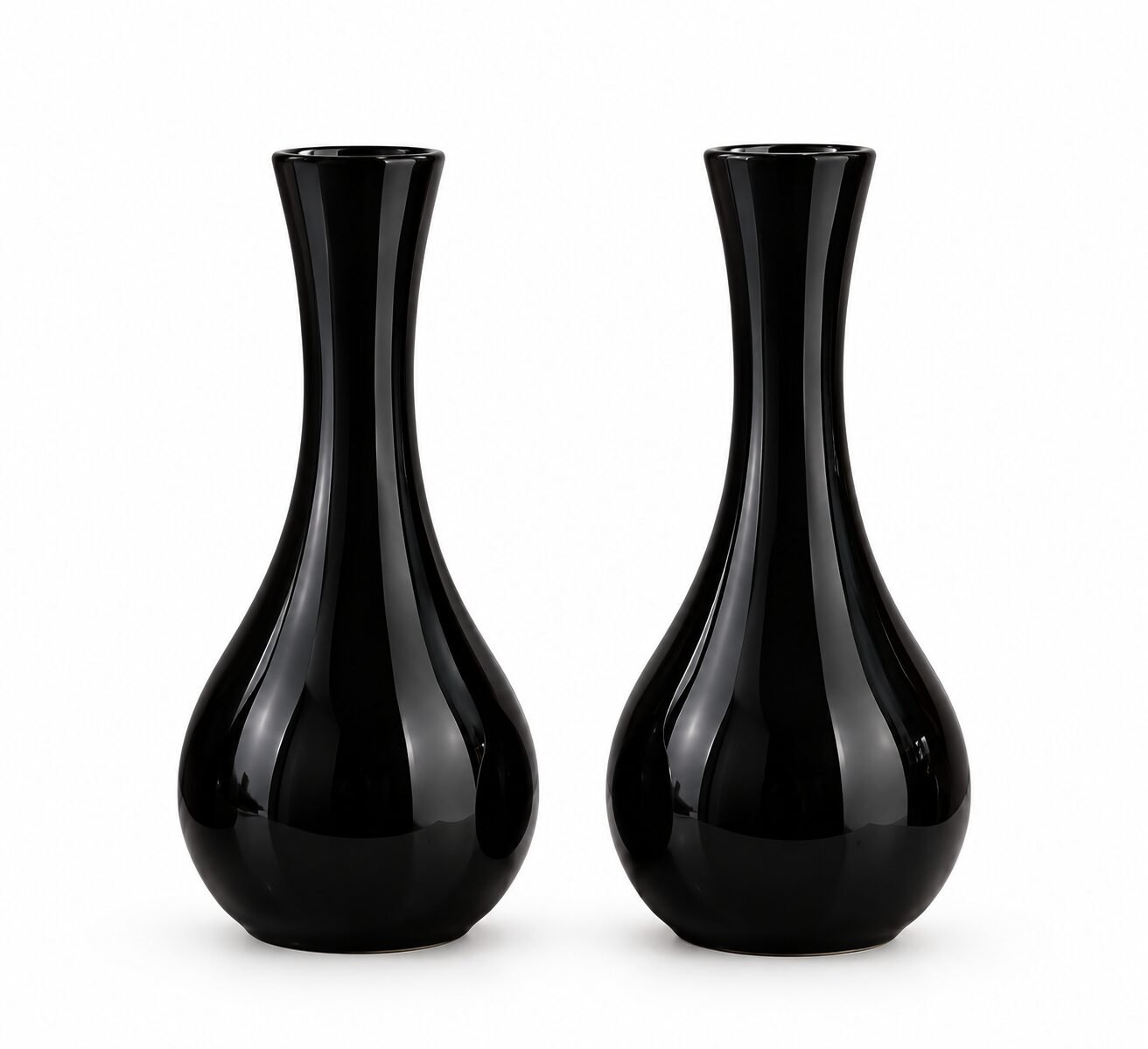 Glossy Black Ceramic Vase Set of 2