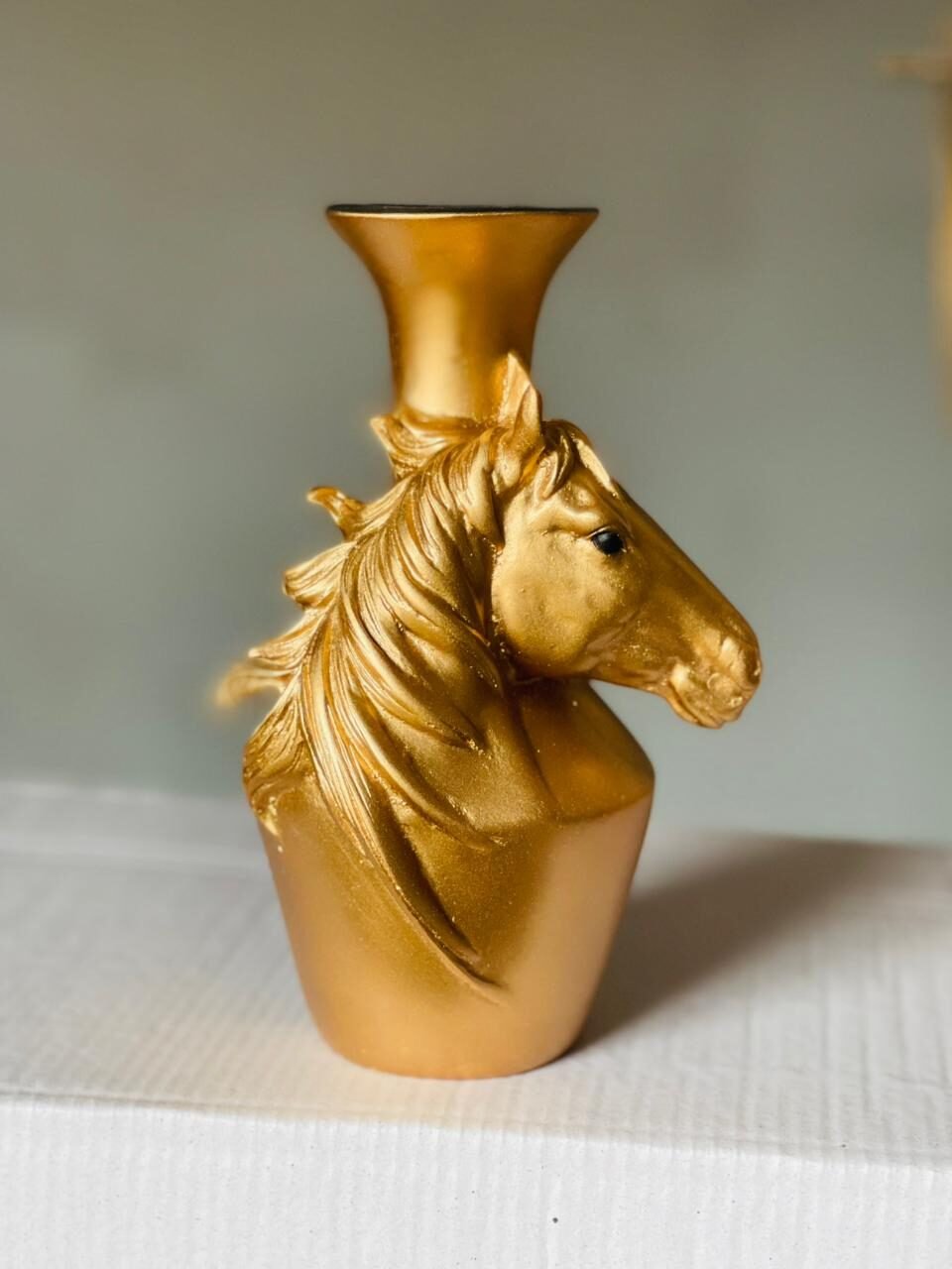 Horse Head Statement Vase in Gold & Black
