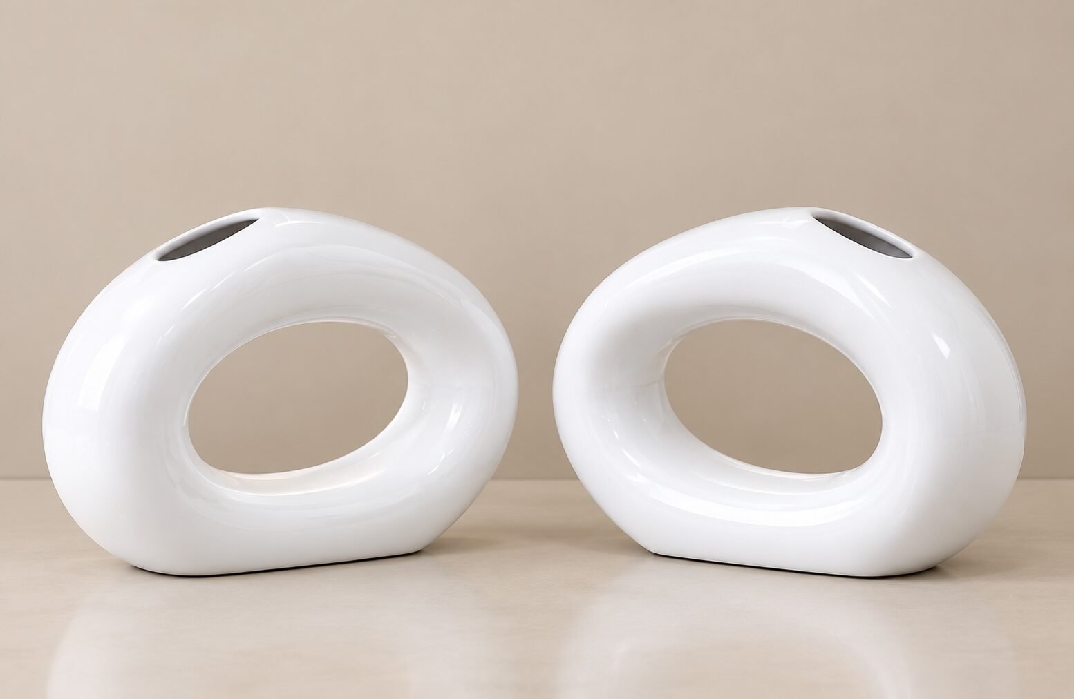 Sculptural White Loop Vase Set of 2