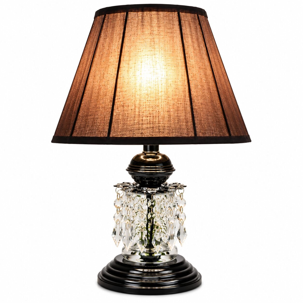 Black Crystal Table Lamp with Fabric Shade