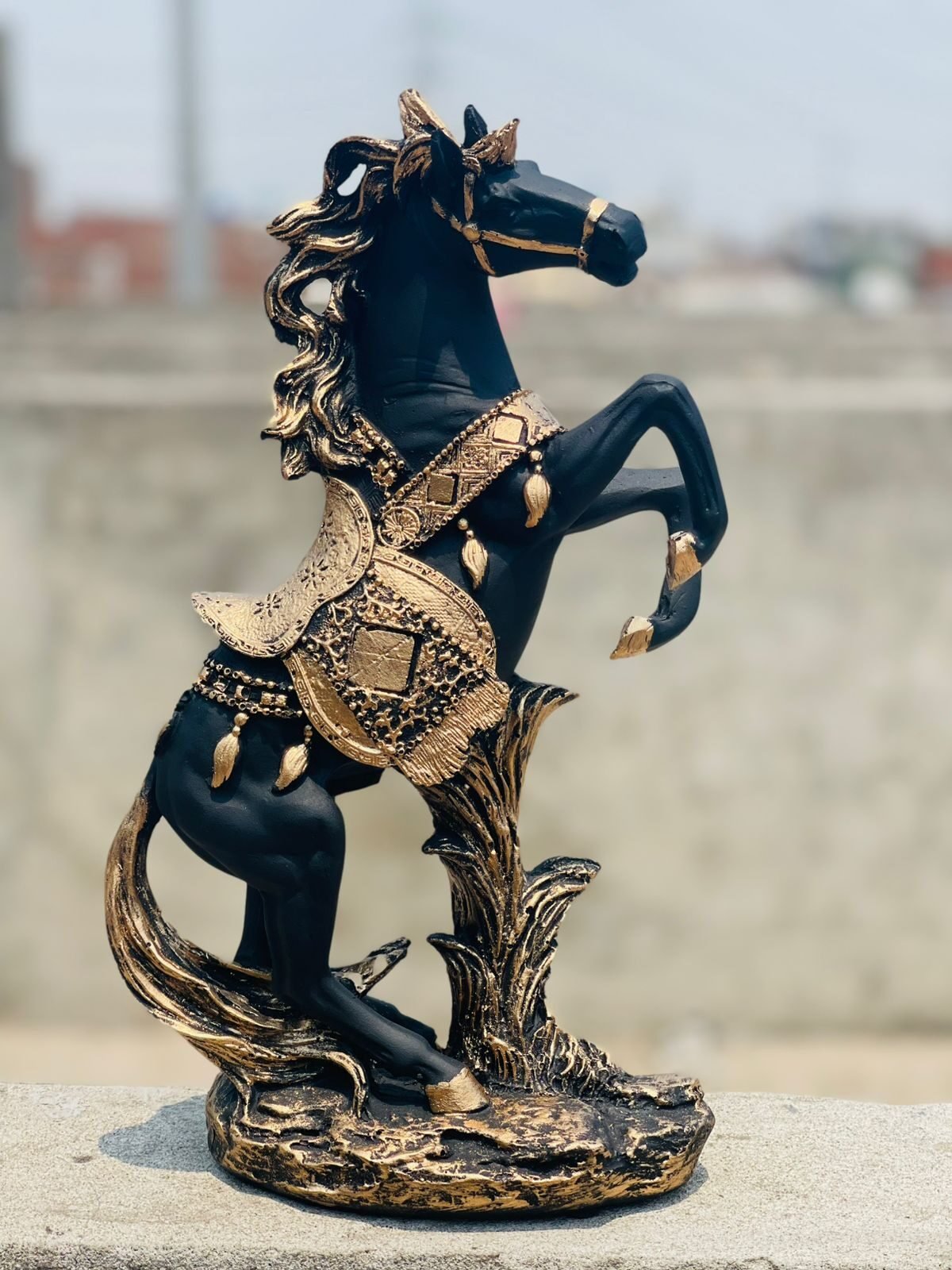 Rearing Horse Statue in Black & Gold