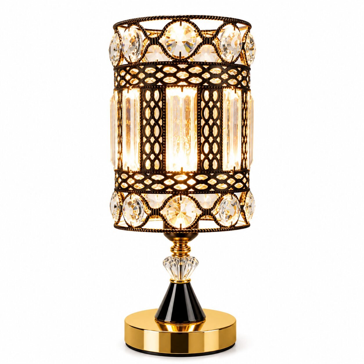 Ornate Crystal Cylinder Table Lamp